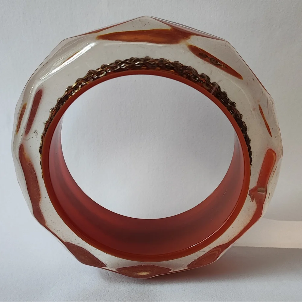 Chunky Lucite Chain Encased Bangle Bracelet Vintage Heavy Weight Layered EUC